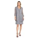R&amp;M Richards Women's Elegant 2-Piece Shift Dress with Pleated Shimmer Duster Jacket for Mother of the Bride, Cocktail Attire