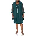 R&amp;M Richards Women's Elegant 2-Piece Shift Dress with Pleated Shimmer Duster Jacket for Mother of the Bride, Cocktail Attire