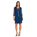 R&M Richards Women's Elegant 2-Piece Shift Dress with Pleated Shimmer Duster Jacket for Mother of the Bride, Cocktail Attire