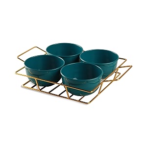 r ayurveda copper snack platter four metal bowl with gilded gold plated tray with handle for fresh fruit traydried fruit traywith traysnack traygrid plategoldampgreen ramekin set500 ml