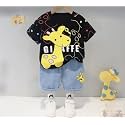 R.G T-Shirt and Short Set, Giraffe Print Half-Sleeve Top, Pull-On Denim Shorts, Soft Cotton Hosiery, Unisex Baby