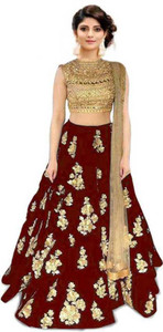 rh comapany embroidered semi stitched lehenga choli maroon