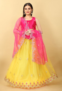 rh comapany embroidered semi stitched lehenga choli gold