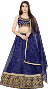 rh comapany embroidered semi stitched lehenga choli blue
