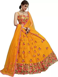 rh comapany embroidered semi stitched lehenga choli yellow