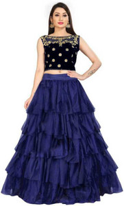rh comapany self design semi stitched lehenga choli blue