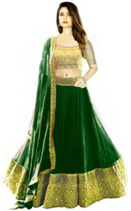 rh comapany self design semi stitched lehenga choli green