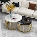 R.N Handicrafts Modern Marble Coffee Table Round Nesting Tables Set of 2 - Golden Metal Frame for Living Room Furniture, Contemporaray Modern Design - (Golden-White & Golden-Black)