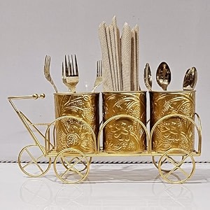 rrv international metal kitchen cutlery holder spoon and tissue holder for dining table set of 3 cutlery stand gold