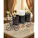 Cutlery Holder &amp; Tissue Stand (Set of 3) | Galvanized Metal 3-Compartment Spoon Fork Knife Organizer | Dining Table Cutlery Stand for Kitchen, Home &amp; Restaurant Brown