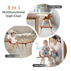 r for rabbit cherry berry tusky high chair for baby 3-in-1 convertible kids feeding chair compact fold dual meal trays travel friendly bpa free anti-slip seat 6 months to 7 years brown cream