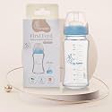 R for Rabbit First Feed Baby Glass Feeding Bottle 240ml with Anti-Colic Wide Neck, BPA Free Soft Silicone Nipple, Milk Feeder for New Born/Infants/Toddler Kids of 6+ Months (Lake Blue)