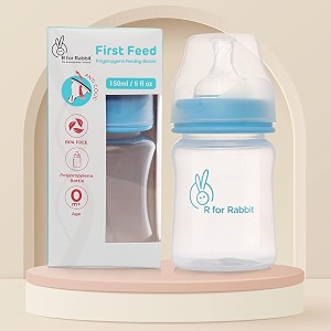 r for rabbit first feed 150 ml baby feeding pp bottle with anti-colic wide neck bpa free soft silicone nipple milk feeder for new borninfantstoddler kids of 0 months lake blue