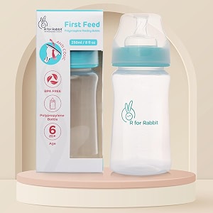 r for rabbit first feed 250 ml baby feeding pp bottle with anti-colic wide neck bpa free soft silicone nipple milk feeder for new borninfantstoddler kids of 6 months lake blue