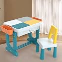 R for Rabbit Little Genius Learner Kids Study Table Set with Chair, 4 in 1 Multifunctional Desk Set for 3-7 Years Kids, Up to 45kgs Weight Capacity (Blue White)