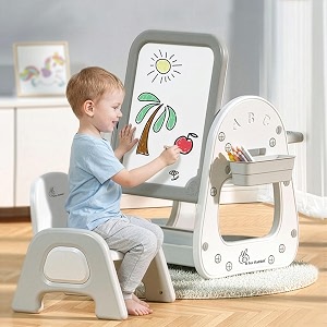 r for rabbit little genius picasso kids study table set with chair 3 in 1 multipurpose activity table set for 3-7 years kids upto 40kgs weight capacity white grey