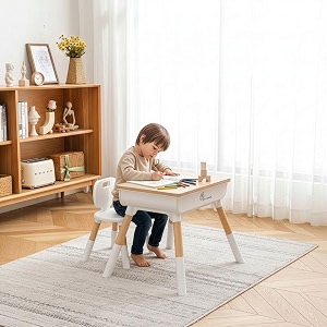 r for rabbit little genius woodland baby study table amp chair set for 3-7 years kids height adjustment plug amp play installation kids desk set upto 50kgs weight capacity wooden white