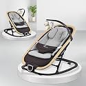 R for Rabbit Rock N Nap Bliss Baby Rocker & Bouncer 2-in-1 | Lightweight & Travel-Friendly One-Hand Multi-Recline Kids Rocking Chair| Soft Cushion for 0-12 Months Babies Weight upto 12 Kgs(Grey Black)