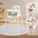 R for Rabbit Truffle High Chair for Baby, 4-in-1 Convertible Kids Feeding Chair Compact Fold, Dual Meal Trays, Travel Friendly Booster Seat, 6 Months to 3 Years Kids (Beige)