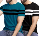 R RIDACHY Striped Men Round Neck Black