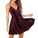 R.Vivimos Women's Crushed Velvet Swing Skater Mini Dress