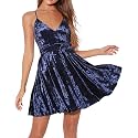 R.Vivimos Women's Crushed Velvet Swing Skater Mini Dress