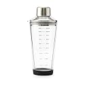 Rabbit 18 oz Glass Cocktail Shaker with Printed Measurements, Multi-Use Stainless Steel Topper with 1.5 oz Jigger Cap and Strainer, 3.94 x 3.54 x 9.06 IN