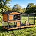 Rabbit Hutch Bunny Cage Strong Iron Frame Rabbit Cage Indoor and Outdoor Chicken Coop with Casters Waterproof Roof, Great for Rabbit,Bunny,Guinea Pig,Chickens.