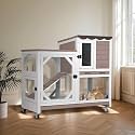 Rabbit Hutch Indoor for 2-4 Rabbits & Guinea Pigs，Bunny Cage with Slide-Out Plastic Trays，Wooden Small Animal Cage for Rabbits, Bunnies, and Guinea Pigs