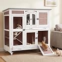 Rabbit Hutch Outdoor 2 Story Bunny Cage Large Wood Guinea Pig Cage,Brown