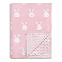 Rabbit Minky Baby Blanket 30 x 40 Inches for Girls, Soft Plush Receiving Blanket with Dotted Back, Gift for Toddler Newborn Infant Christmas Birthday Baby Shower