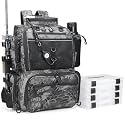 Rabjen Fishing Tackle Backpack with Rod Holders, Bottle Holder, Storage Bag Store Fishing Gear