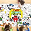Race Car Coloring Tablecloth for Kids, Giant 30x72 Inch Poster with Speedy Cars, Flags, Tracks, Idea for Boy Birthday Party Games, Race-Themed Decorations, Classroom Fun, Event Supplies