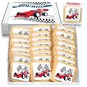 Race Car Themed Cookies Party Favors | Individually Wrapped 24 Pack Bulk | for Kids Birthday Treats | Red Black White Raceway Race Track Black White Checkered Racing Theme