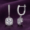 RACHIVA 925 Sterling Silver Pave Hoop with Square Solitaire Drop Earrings Cubic Zirconia Sterling Silver Drops & Danglers