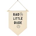 Rad Little Dude - Smiley Peace Sign -Flag Decor Gift for Boys Kids-Banner Pennant Wall Sign Gift for Nursery,Baby Room,Reading Room,Playroom Bedroom,
