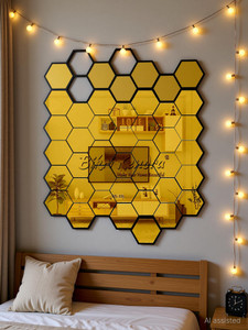 radhakripa 32 hexagon 20 butterfly golden 3d mirror stickers wall stickers acrylic stickers pack of 32
