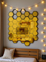 RadhaKripa 32 Hexagon 20 Butterfly Golden 3D Mirror Stickers Wall Stickers Acrylic Stickers Pack of 32