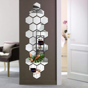 radhakripa hexagon 24 silver 3d mirror stickers wall stickers acrylic stickers pack of 24