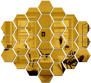radhakripa hexagon 30 golden 3d mirror stickers wall stickers acrylic stickers pack of 30