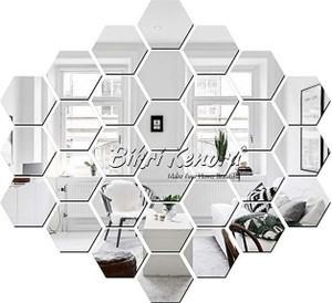 radhakripa hexagon 30 silver 3d mirror stickers wall stickers acrylic stickers pack of 30
