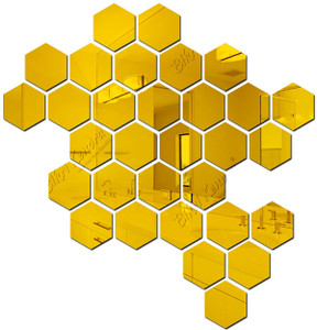 radhakripa hexagon 31 golden 3d mirror stickers wall stickers acrylic stickers pack of 31