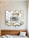 RadhaKripa Hexagon 32 with 20 Butterfly Silver 3D Mirror Stickers Wall Stickers Acrylic Pack of 32