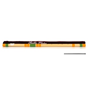 radhe flutes  e natural right handed base bansuri  tuned with tanpura a440hz  pvc flute  velvet cover  hindi amp english flute lessons  perent beige flute with orange amp green threads
