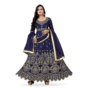 women39s taffata silk embroidered semi-stitched long anarkali gown for women free size all 7 color 2021 dark blue