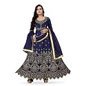 Women's Taffata Silk Embroidered Semi-Stitched Long Anarkali Gown for Women Free Size (All 7 Color) 2021 (Dark Blue)