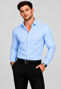 RADHI FASHION Men Solid Formal Light Blue