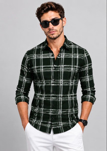 RadhiFaishon Men Checkered Formal Dark Green Shirt