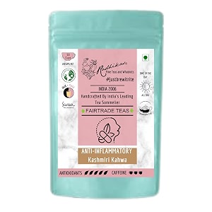radhikas fine teas anti-inflammatory kashmiri kahwa  saffron almond amp spiced green tea  whole leaf loose tea  100g  makes 50 cups