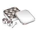 Stainless Steel Square Classic Spice Box Masala Dabba Masala With Nine Inner Cups And Spoon Food Safe Kitchen Storage Condiment Box 9 Partition Product (Sj- Small), 1800 Ml
